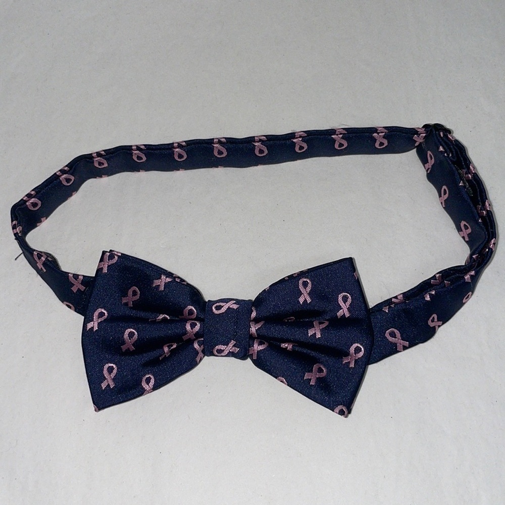 JACOB Alexander Bow Tie navy blue Pink Ribbon Breast Cancer Awareness Adjustable